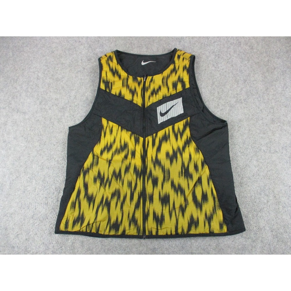 Nike Vest Mens Large Yellow Black Wild Run Aerolayer Animal Print Reversible